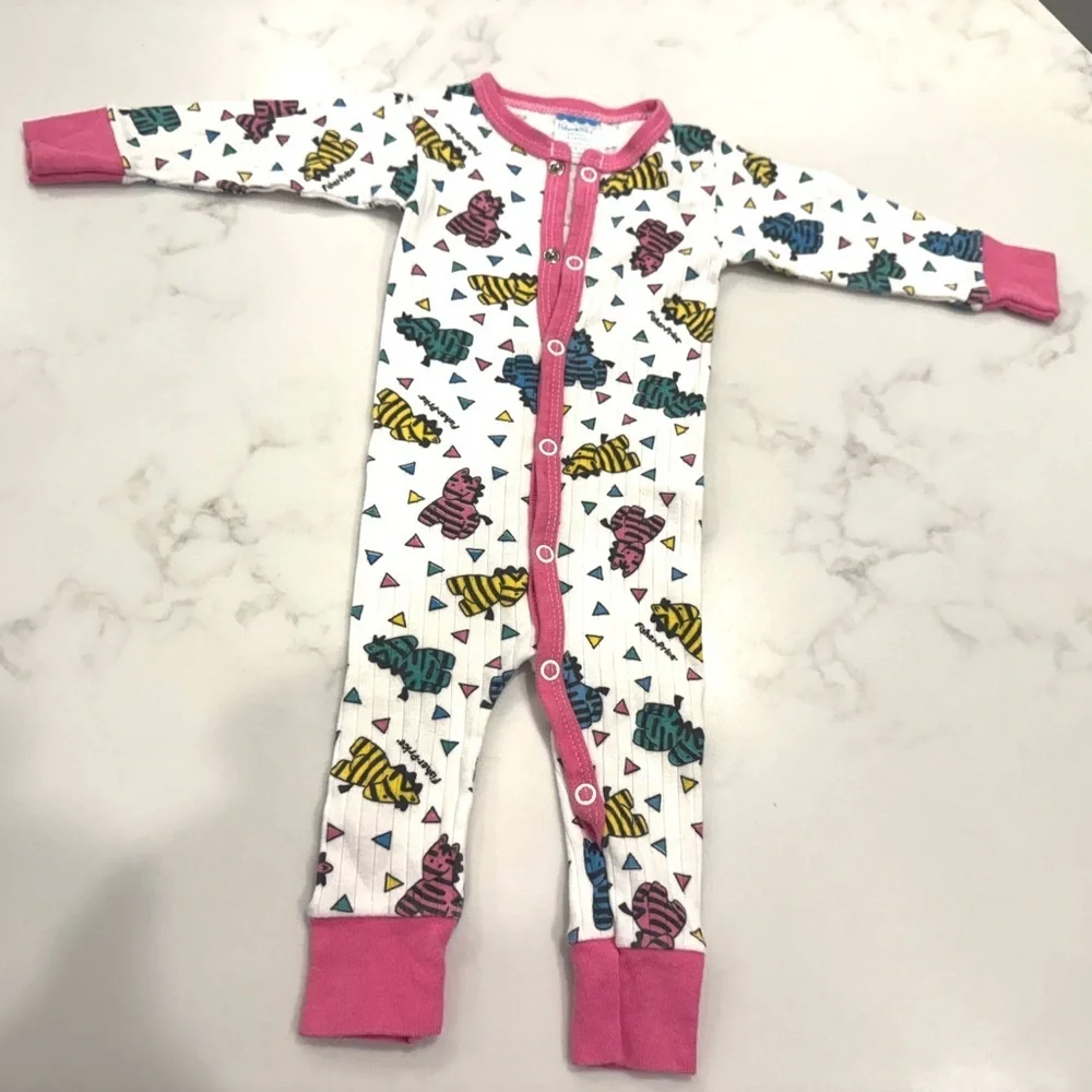 Vintage Fisher Price Baby Zebra Print Footless Sleeper Pajamas 14-18 lbs USA